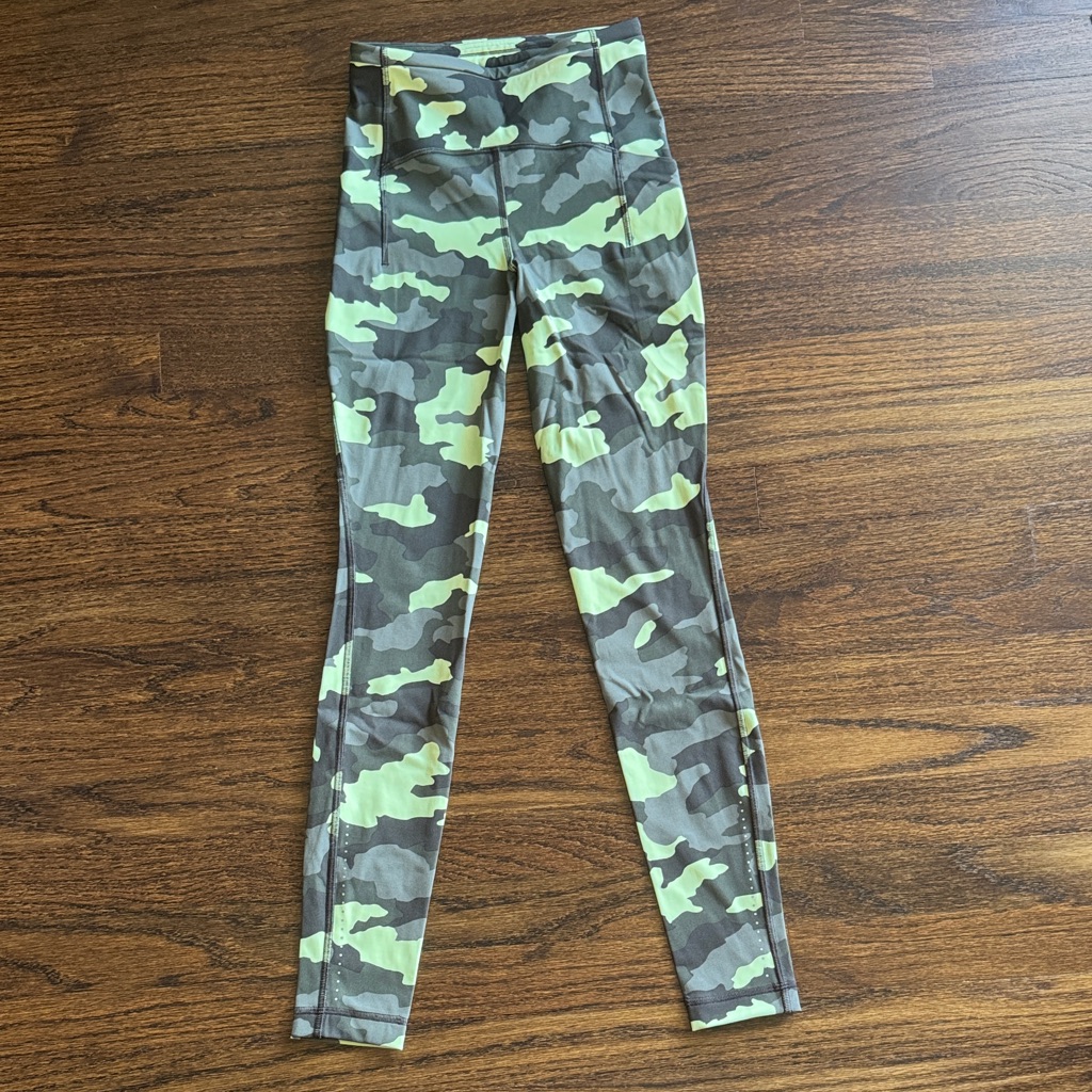 Lululemon Green/Yellow Camouflage Swift Speed High Rise Leggings